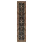 2'8"x12'1" Caviar Blue, Natural Dyes All Wool, Antiqued Fine Heriz Re-Creation, Hand Knotted All Over Vines Design, Denser Weave, Runner Oriental Rug Sh90932
