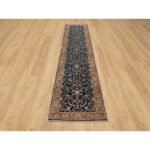 2'8"x12'1" Caviar Blue, Natural Dyes All Wool, Antiqued Fine Heriz Re-Creation, Hand Knotted All Over Vines Design, Denser Weave, Runner Oriental Rug Sh90932 - Image 2