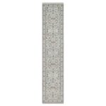2'7"x12'1" Pearl White, Nain with All Over Floral Design, Wool and Silk, Hand Knotted, 250 KPSI, Runner, Oriental Rug Sh90982
