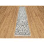 2'7"x12'1" Pearl White, Nain with All Over Floral Design, Wool and Silk, Hand Knotted, 250 KPSI, Runner, Oriental Rug Sh90982 - Image 2