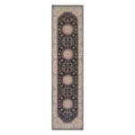 2'6"x10' Vulcan Blue, Nain with Center Flower Medallion Design, Hand Knotted, Wool and Silk, 250 KPSI, Runner, Oriental Rug Sh90989