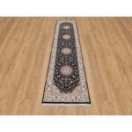 2'6"x10' Vulcan Blue, Nain with Center Flower Medallion Design, Hand Knotted, Wool and Silk, 250 KPSI, Runner, Oriental Rug Sh90989 - Image 2