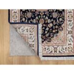 2'6"x10' Vulcan Blue, Nain with Center Flower Medallion Design, Hand Knotted, Wool and Silk, 250 KPSI, Runner, Oriental Rug Sh90989 - Image 3