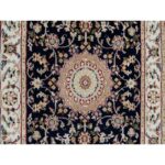 2'6"x10' Vulcan Blue, Nain with Center Flower Medallion Design, Hand Knotted, Wool and Silk, 250 KPSI, Runner, Oriental Rug Sh90989 - Image 5