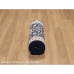 2'6"x10' Vulcan Blue, Nain with Center Flower Medallion Design, Hand Knotted, Wool and Silk, 250 KPSI, Runner, Oriental Rug Sh90989 - Image 6