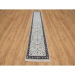 2'8"x14' Powder White, Nain with All Over Flower Design, 250 KPSI, Wool and Silk, Hand Knotted, Runner, Oriental Rug Sh91014 - Image 2