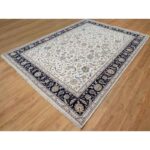 8'7"x11'8" Cotton White, Hand Knotted, Nain with All Over Flower Design, 250 KPSI, Wool and Silk, Oriental Rug Sh91033 - Image 3