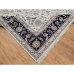 8'7"x11'8" Cotton White, Hand Knotted, Nain with All Over Flower Design, 250 KPSI, Wool and Silk, Oriental Rug Sh91033 - Image 6
