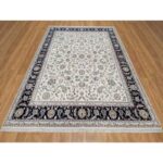 7'10"x10' Pearl White, Hand Knotted, Nain with All Over Flower Design, Soft Pile, 250 KPSI, Wool and Silk, Oriental Rug Sh91035 - Image 2