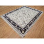 7'10"x10' Pearl White, Hand Knotted, Nain with All Over Flower Design, Soft Pile, 250 KPSI, Wool and Silk, Oriental Rug Sh91035 - Image 3