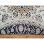 7'x7' Pearl White, Nain with Flower Medallion Design, Hand Knotted, Wool and Silk, 250 KPSI, Round, Oriental Rug Sh91040 - Image 3