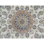 7'x7' Pearl White, Nain with Flower Medallion Design, Hand Knotted, Wool and Silk, 250 KPSI, Round, Oriental Rug Sh91040 - Image 5