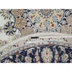 7'x7' Pearl White, Nain with Flower Medallion Design, Hand Knotted, Wool and Silk, 250 KPSI, Round, Oriental Rug Sh91040 - Image 8