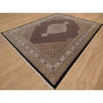 11'8"x15'2" Rich Black, Hand Knotted, Tabriz Mahi with Fish Medallion Design, 175 KPSI, Organic Wool, Oversized, Oriental Rug Sh91056 - Image 3