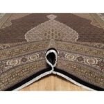 11'8"x15'2" Rich Black, Hand Knotted, Tabriz Mahi with Fish Medallion Design, 175 KPSI, Organic Wool, Oversized, Oriental Rug Sh91056 - Image 5