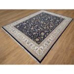 8'10"x12'2" Graphite Blue, Nain with All Over Flower Design, Wool and Silk, 250 KPSI, Hand Knotted, Oriental Rug Sh91061 - Image 3