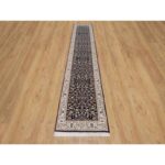 2'6"x13'3" Midnight Blue, Nain with All Over Flower Design, Wool and Silk, 250 KPSI, Hand Knotted, Runner, Oriental Rug Sh91076 - Image 2