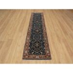2'7"x10'2" Prussian Blue, Denser Weave, Hand Knotted, Antiqued Fine Heriz Re-Creation, Soft and Velvety Wool, Runner Oriental Rug Sh91089 - Image 2