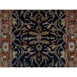 2'7"x10'2" Prussian Blue, Denser Weave, Hand Knotted, Antiqued Fine Heriz Re-Creation, Soft and Velvety Wool, Runner Oriental Rug Sh91089 - Image 5