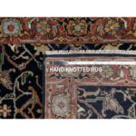 2'7"x10'2" Prussian Blue, Denser Weave, Hand Knotted, Antiqued Fine Heriz Re-Creation, Soft and Velvety Wool, Runner Oriental Rug Sh91089 - Image 8