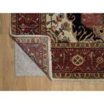 9'2"x12' Alabaster White with Red, Antiqued Fine Heriz Re-Creation with Medallion Design, Denser Weave, Hand Spun New Zealand Wool, Hand Knotted, Oriental Rug Sh91117 - Image 4