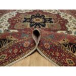 9'2"x12' Alabaster White with Red, Antiqued Fine Heriz Re-Creation with Medallion Design, Denser Weave, Hand Spun New Zealand Wool, Hand Knotted, Oriental Rug Sh91117 - Image 5