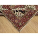 9'2"x12' Alabaster White with Red, Antiqued Fine Heriz Re-Creation with Medallion Design, Denser Weave, Hand Spun New Zealand Wool, Hand Knotted, Oriental Rug Sh91117 - Image 6