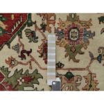 9'2"x12' Alabaster White with Red, Antiqued Fine Heriz Re-Creation with Medallion Design, Denser Weave, Hand Spun New Zealand Wool, Hand Knotted, Oriental Rug Sh91117 - Image 7