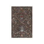 2'x3' Falcon Brown, Hand Knotted, Persian Scrolls Leaf and Flower Design, Striae Pattern, Textured Wool and Silk, Mat, Oriental Rug Sh91151