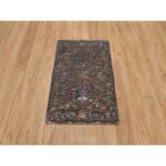 2'x3' Falcon Brown, Hand Knotted, Persian Scrolls Leaf and Flower Design, Striae Pattern, Textured Wool and Silk, Mat, Oriental Rug Sh91151 - Image 2