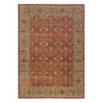 10'x14'2" Scarlet Red, Antiqued Oushak Reimagined, Sheared Low, Pure Wool, Hand Knotted, Repetitive Star and Rosette Design, Oriental Rug Sh91174