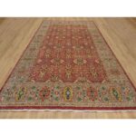 10'x14'2" Scarlet Red, Antiqued Oushak Reimagined, Sheared Low, Pure Wool, Hand Knotted, Repetitive Star and Rosette Design, Oriental Rug Sh91174 - Image 2