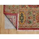 10'x14'2" Scarlet Red, Antiqued Oushak Reimagined, Sheared Low, Pure Wool, Hand Knotted, Repetitive Star and Rosette Design, Oriental Rug Sh91174 - Image 4
