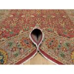 10'x14'2" Scarlet Red, Antiqued Oushak Reimagined, Sheared Low, Pure Wool, Hand Knotted, Repetitive Star and Rosette Design, Oriental Rug Sh91174 - Image 5