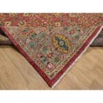 10'x14'2" Scarlet Red, Antiqued Oushak Reimagined, Sheared Low, Pure Wool, Hand Knotted, Repetitive Star and Rosette Design, Oriental Rug Sh91174 - Image 6