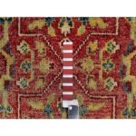 10'x14'2" Scarlet Red, Antiqued Oushak Reimagined, Sheared Low, Pure Wool, Hand Knotted, Repetitive Star and Rosette Design, Oriental Rug Sh91174 - Image 7