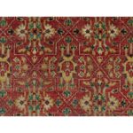 10'x14'2" Scarlet Red, Antiqued Oushak Reimagined, Sheared Low, Pure Wool, Hand Knotted, Repetitive Star and Rosette Design, Oriental Rug Sh91174 - Image 8