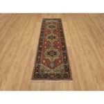 2'6"x7'9" Ruby Red, Hand Spun New Zealand Wool, Heriz Revival with Medallion Design, Densely Woven, Hand Knotted, Runner, Oriental Rug Sh91225 - Image 2