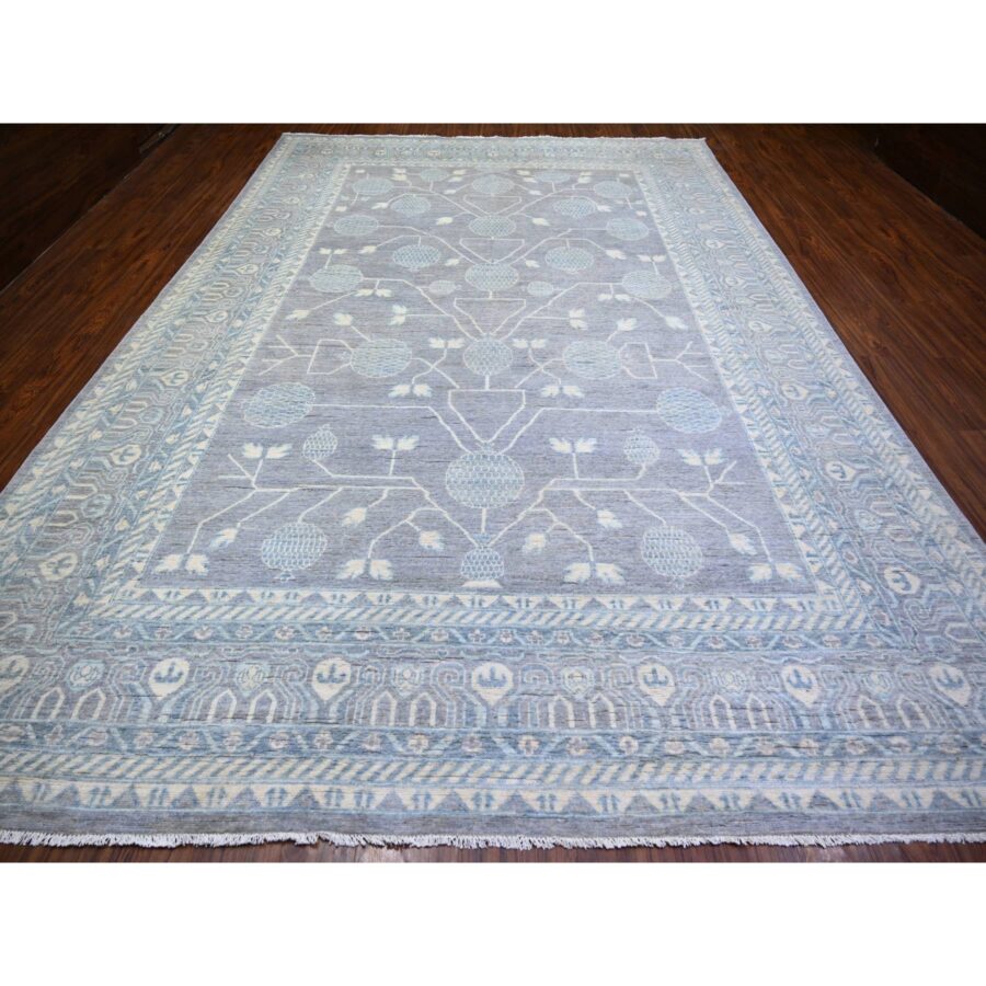 10'x14'7" Purple Gray, Stone Washed Peshawar with Pomegranate Garden Khotan Design, Vegetable Dyes, Soft Wool Hand Knotted, Oversized Oriental Rug Rug Sh74330 - Image 3