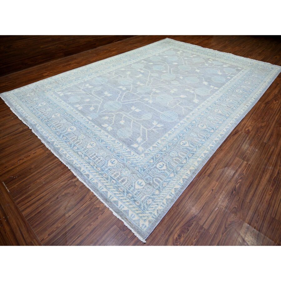 10'x14'7" Purple Gray, Stone Washed Peshawar with Pomegranate Garden Khotan Design, Vegetable Dyes, Soft Wool Hand Knotted, Oversized Oriental Rug Rug Sh74330 - Image 4