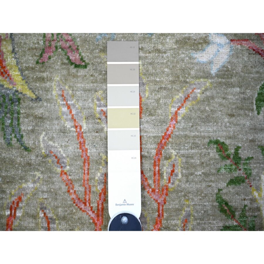 3'4"x4'10' Laurel Green, Afghan Peshawar with Birds of Paradise Design, Abrash, Vegetable Dyes, Soft Wool, Hand Knotted, Oriental Rug Sh74347 - Image 3