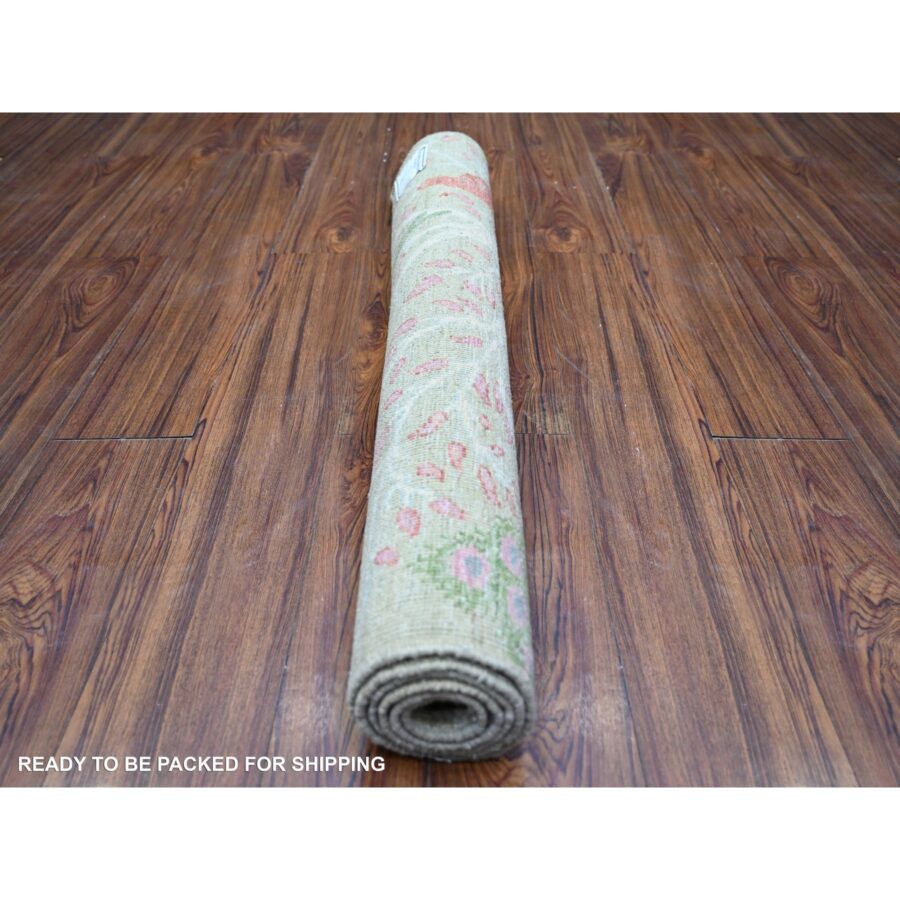 3'4"x4'10' Laurel Green, Afghan Peshawar with Birds of Paradise Design, Abrash, Vegetable Dyes, Soft Wool, Hand Knotted, Oriental Rug Sh74347 - Image 4