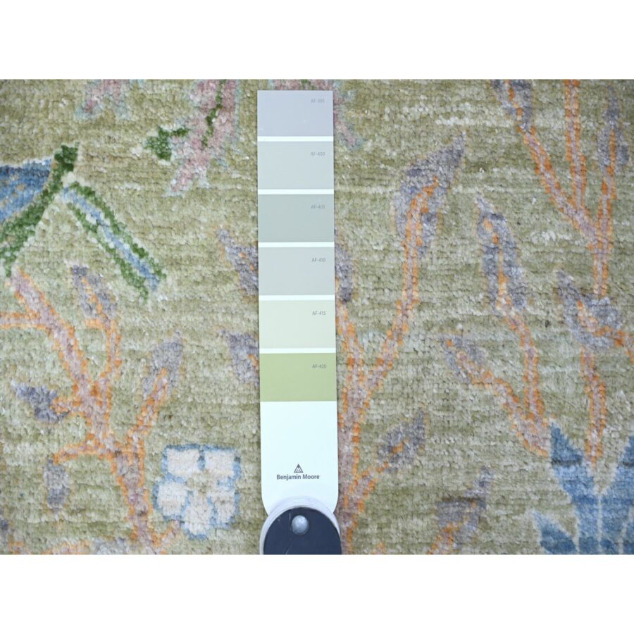 3'x5'2" Reseda Green, Vegetable Dyes, Pure Wool, Hand Knotted, Afghan Peshawar with Birds of Paradise Design, Oriental Rug Sh74412 - Image 3