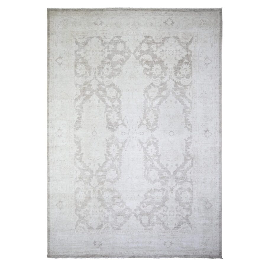 9'9"x14' Battleship Gray, Soft Wool, White Wash Peshawar with Faded Design, Natural Dyes, Hand Knotted, Oriental Rug Sh74446