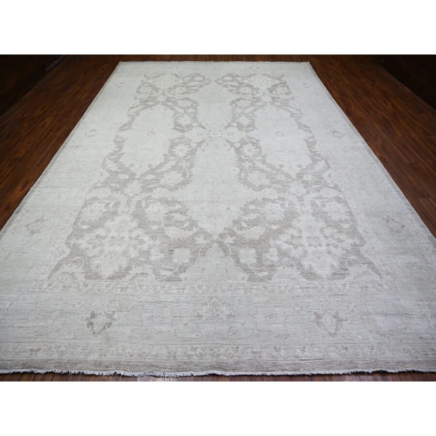 9'9"x14' Battleship Gray, Soft Wool, White Wash Peshawar with Faded Design, Natural Dyes, Hand Knotted, Oriental Rug Sh74446 - Image 3