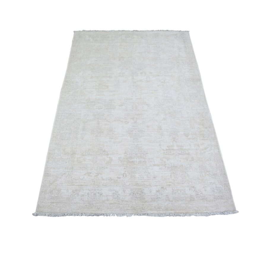 3'10"x5'10" Daisy White, Natural Dyes, Soft Wool, Hand Knotted, Washed Out Peshawar with Faded Colors, Oriental Rug Sh74462