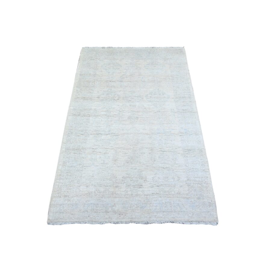 3'x4'10" Vivid White, Natural Wool, Washed Out Peshawar with Faded Design, Hand Knotted, Natural Dyes, Oriental Rug Sh74468