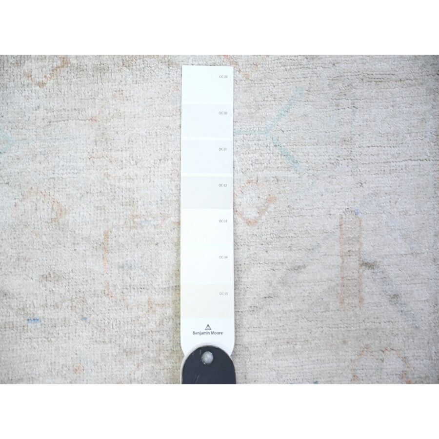 3'x4'9" Cascading White, White Wash Peshawar with Faded Colors, Pure Wool, Hand Knotted, Vegetable Dyes, Oriental Rug Sh74469 - Image 3
