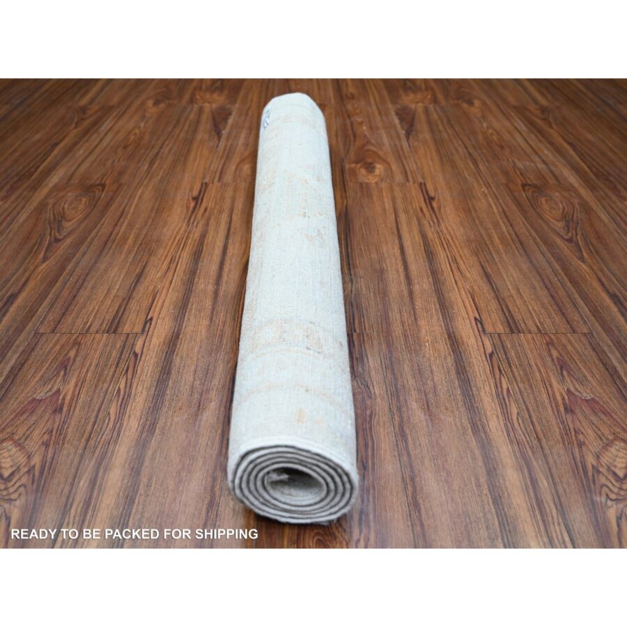 3'x4'9" Cascading White, White Wash Peshawar with Faded Colors, Pure Wool, Hand Knotted, Vegetable Dyes, Oriental Rug Sh74469 - Image 4