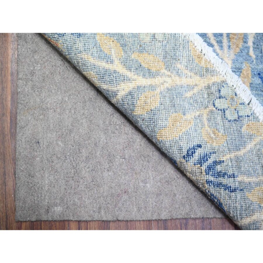 12'x12' Glaucous Blue, Hand Knotted, Afghan Peshawar with Birds of Paradise, Vegetable Dyes Soft Wool, Round Oriental Rug Sh74497 - Image 4